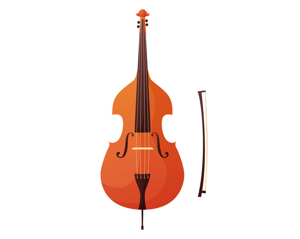 Vector illustration of a wooden contrabass in a cartoon style. Stringed musical instrument. Isolated on white background - Vector, afbeelding