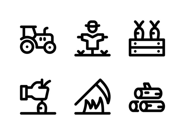 Jednoduchá sada ikon vektorových čar souvisejících s podzimem. Obsahuje ikony jako traktor, strašák, sklizeň a další. - Vektor, obrázek