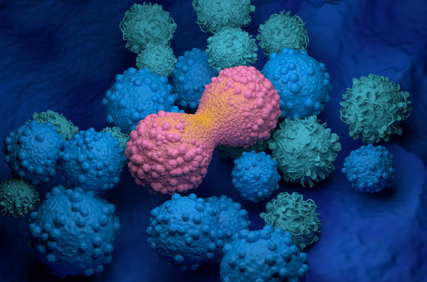 Dividir la vista isométrica de las células de cáncer de mama 3d ilustración - Foto, imagen