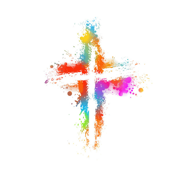 Wielokolorowy krzyż. Krzyż z tęczowych plamek. Szczęśliwego Wielkanocy. Ilustracja wektora - Wektor, obraz
