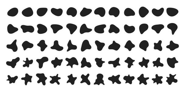 Willekeurige abstracte vloeistof organische zwart onregelmatige vlek vormen platte stijl ontwerp vloeistof vector illustratie set - Vector, afbeelding