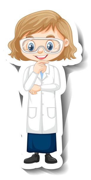 Мультяшний персонаж наклейка з дівчиною в науковій сукні ілюстрації
 - Вектор, зображення