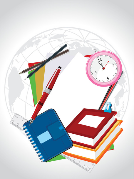globe background with education supplies, illustration - Vektor, Bild