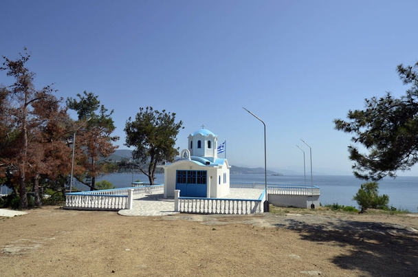 Greece, orthothox chapel on hill in Nea Iraklitsa on Aegean sea - Photo, Image
