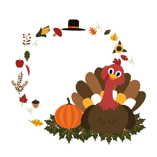 Turecko Happy Thanksgiving Day Podzimní sezóna ploché ilustrace - Vektor, obrázek