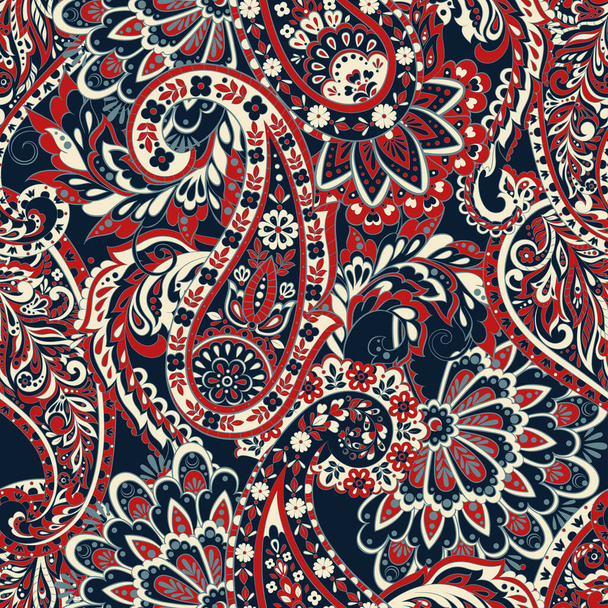 Virágos zökkenőmentes minta paisley dísz. Vektorillusztráció ázsiai textilstílusban - Vektor, kép