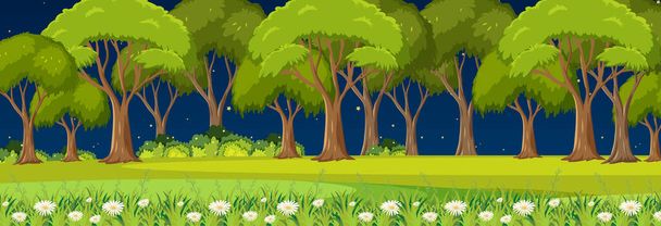 Parque natural en la noche escena horizontal ilustración - Vector, imagen