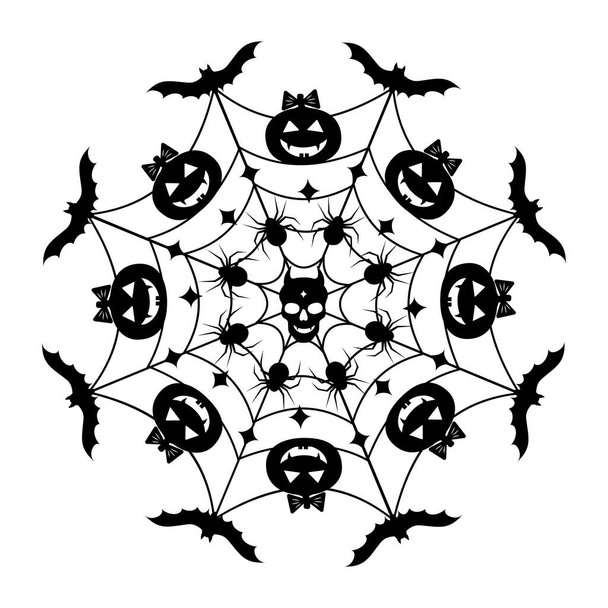 Runda Mandala Halloween czarny szablon, odosobniona ilustracja na białym. - Wektor, obraz