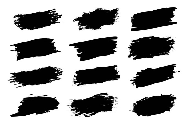 Colección de banners negros pinceladas de tinta. Ilustración vectorial - Foto, imagen
