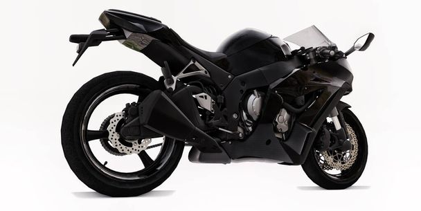 3D-s fekete szuper sport motorkerékpár fehér elszigetelt háttér. 3d illusztráció - Fotó, kép