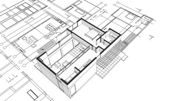 modern house plan 3d illustration - Photo, Image