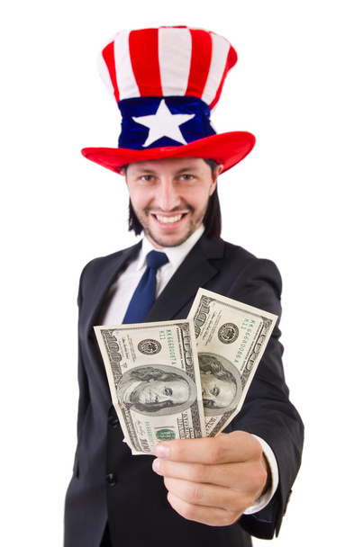 Mann mit amerikanischem Dollar und Hut - Foto, Bild