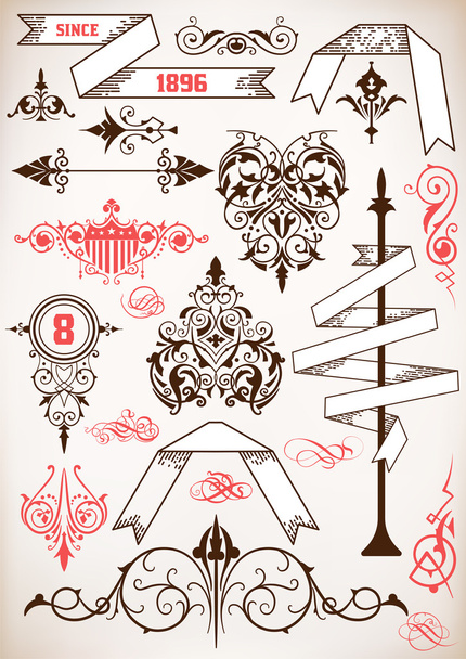 conjunto de elementos de design caligráfico - Vetor, Imagem
