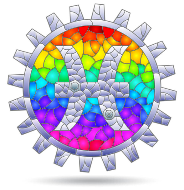 Illustration im Stil eines Glasfensters mit dem Tierkreiszeichen Fische, das Symbol ist auf weißem Hintergrund isoliert - Vektor, Bild