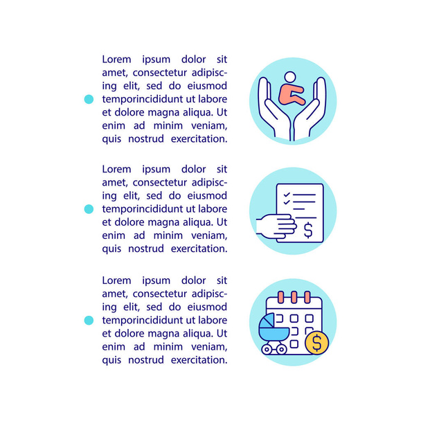 Apply for maternity benefit concept line icons with text. PPT page vector template with copy space. Brochure, magazine, newsletter design element. Paid leave linear illustrations on white - Vector, imagen