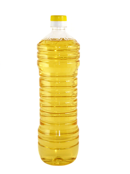 Plastic bottle with sunflower oil isolated on white background - Photo, Image