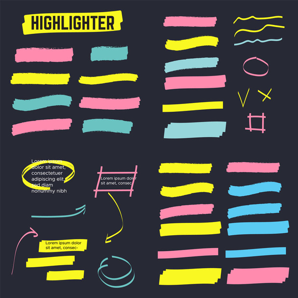 Yellow highlight marker lines. Highlighter strokes and drawing design. - Vector, Image
