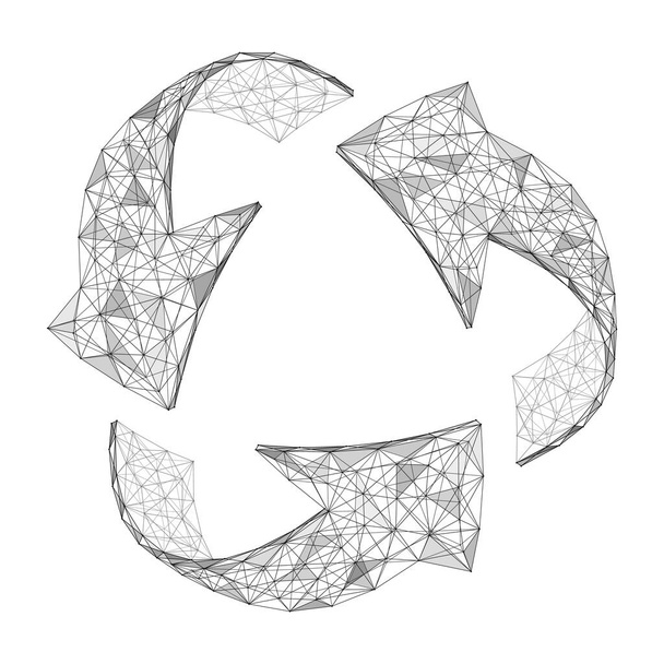 Un símbolo del reciclaje de residuos. Construcción baja en polietileno de líneas y puntos interconectados. - Vector, imagen