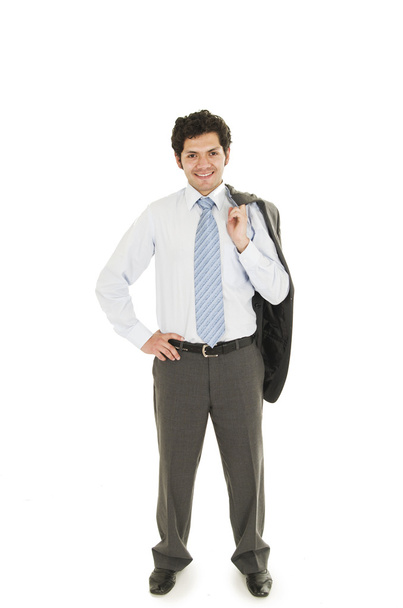 attractive man wearing shirt and blue tie posing - Фото, изображение