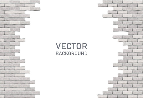 Broken brick wall on white background. Hole in brick wall. Vector illustration with copy space - Vector, Image