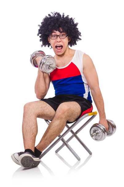 αστείος τύπος με dumbbels - Φωτογραφία, εικόνα