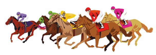 Course de chevaux avec des jockeys sur l'hippodrome - Vecteur, image