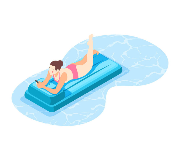 Inflatable Mattress Swimming Composition - Vector, Image