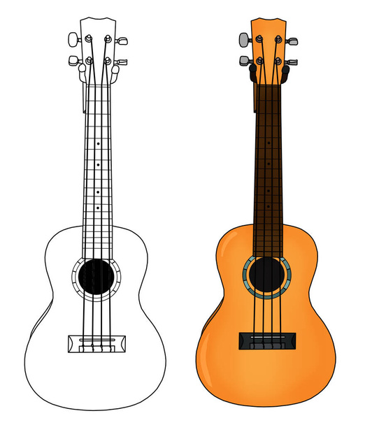 hand drawn yellow guitar  with a sketch isolated in a white background vector illustration. - Vector, Image