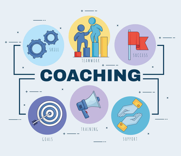 coaching lettering and icons - Vector, Image