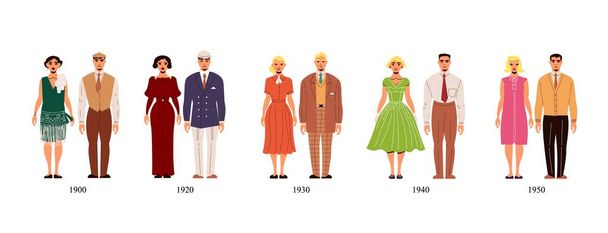 Traje de historia de la moda 1900 1950 - Vector, imagen