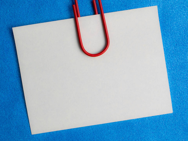 white blank note pinned to a blue notice board with a paper clip. - 写真・画像