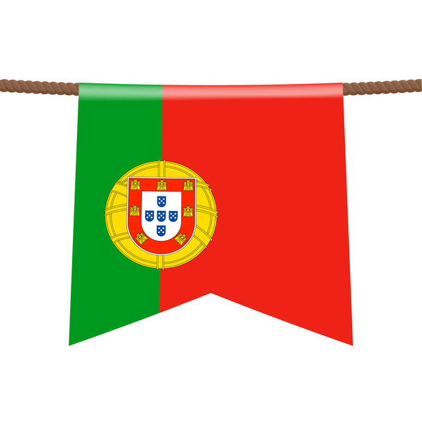 Португальские национальные флаги висят на веревке. Символ страны на вымпел висит на веревке. Реалистичная векторная иллюстрация. - Вектор,изображение