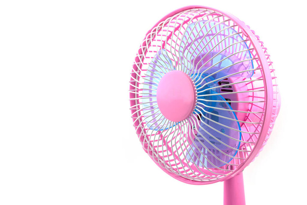 Pink electric table fan isolated on white background - Photo, Image