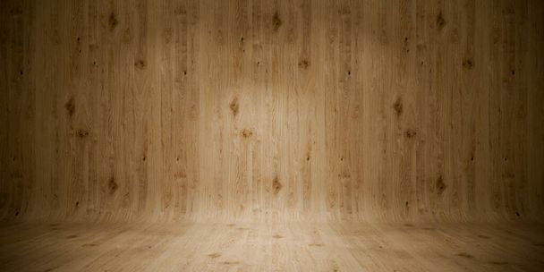 Wooden showroom with atmospheric direct light and empty space with vertical planks background. - Foto, Bild