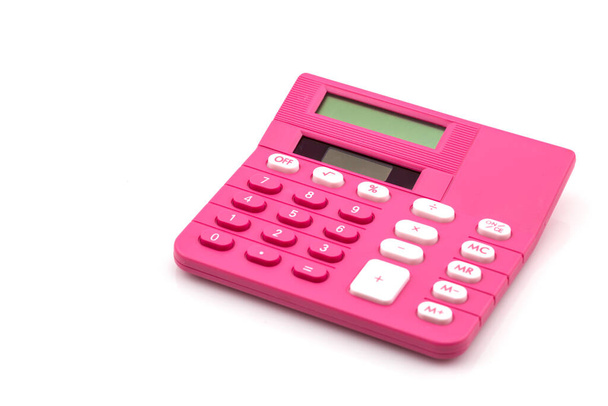 Calculadora rosa no fundo branco
 - Foto, Imagem