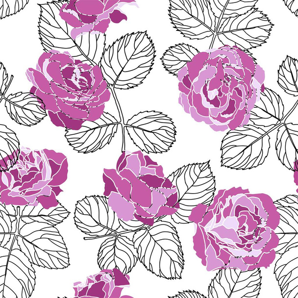 Peonies or roses with leaves monochrome sketch - Вектор,изображение