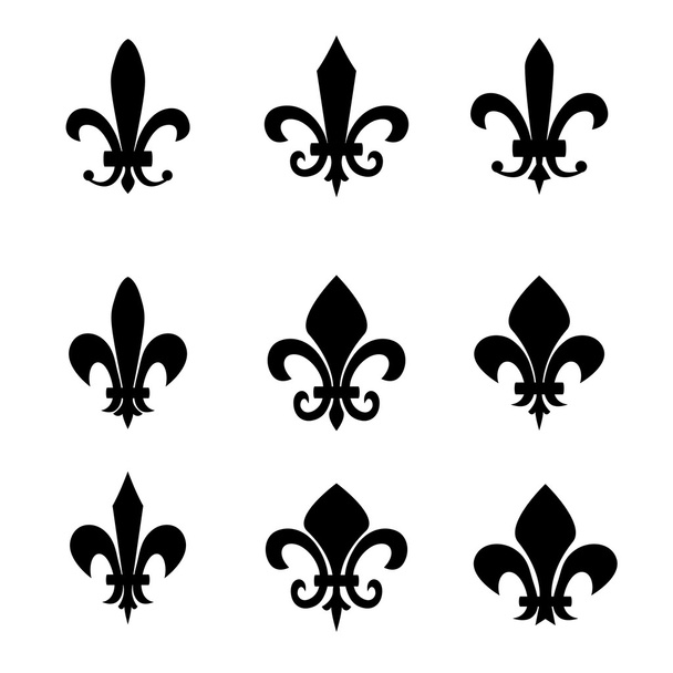 Collection of fleur de lis symbols - black silhouettes - Вектор,изображение