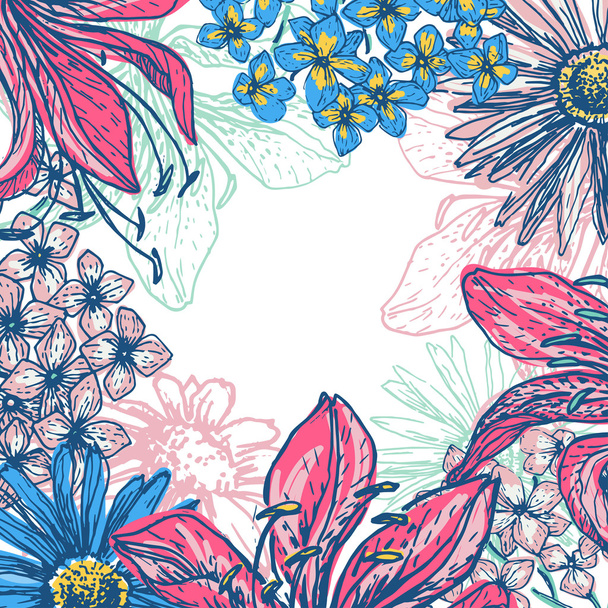 Retro fresh  floral card - Διάνυσμα, εικόνα