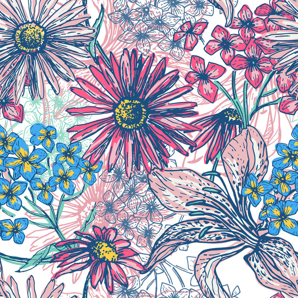 Hand drawn fresh floral seamless pattern - Vecteur, image