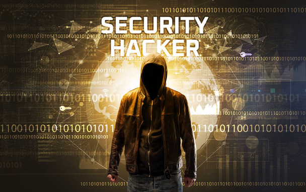 Faceless hacker at work, security concept - Fotó, kép
