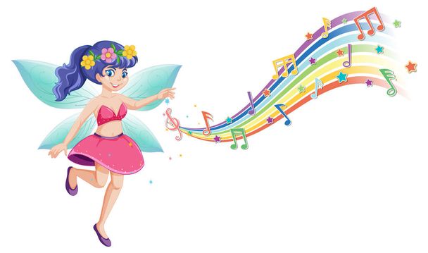 Carino personaggio dei cartoni animati fata con arcobaleno onda illustrazione - Vettoriali, immagini