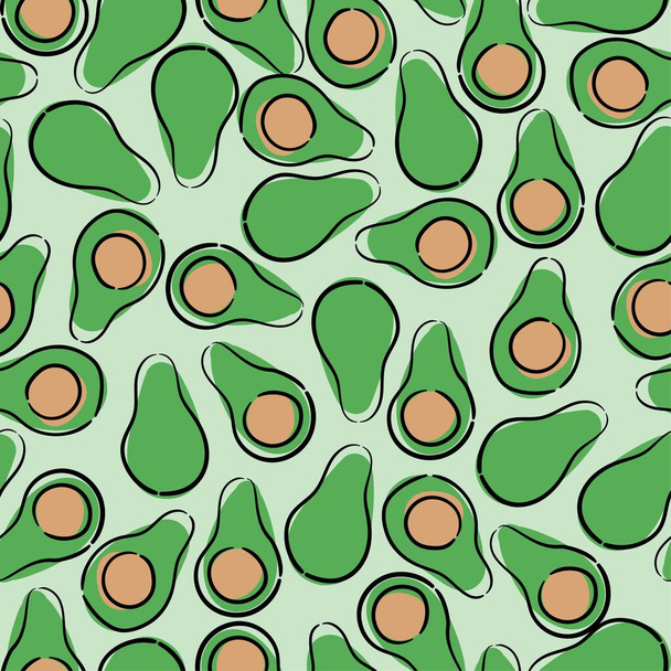 Bright fresh avocado in one stroke style, seamless pattern simple vector illustration - Vektor, kép