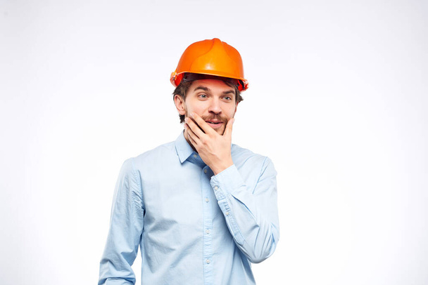 emotional man in helmet on  isolated background. High quality photo - Photo, Image