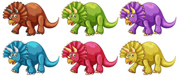 Juego de dibujos animados de dinosaurios triceratops ilustración de personajes - Vector, imagen