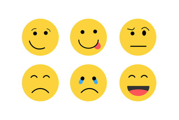 Emoji Feeling Faces Vector. Communication Chat Elements in yellow ball bubble 3D face. Lovely social media icon stickers. Modern and Creative design in EPS10 vector illustration. - Вектор, зображення