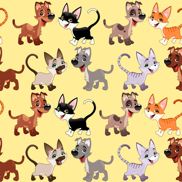 Lustige Katzen und Hunde mit Hintergrund - Vektor, Bild