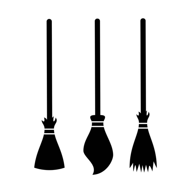 Broom silhouette vector icon set - Διάνυσμα, εικόνα
