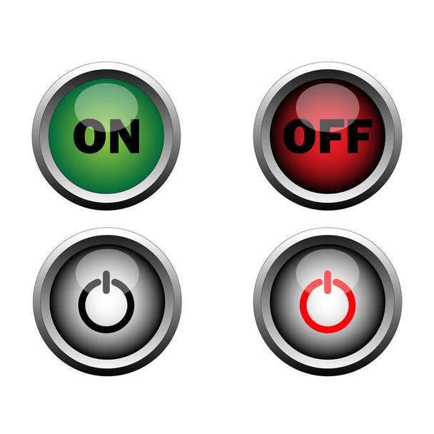 Ilustración vectorial de botones de encendido y apagado, ideal para iconos y logotipos - Vector, Imagen