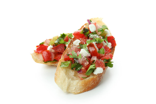 Delicious bruschetta snack isolated on white background - Foto, afbeelding