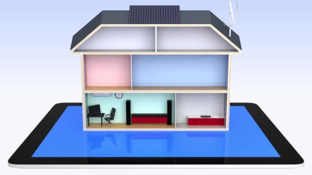 inteligentní dům s energeticky účinných zařízení, solární panely. ovládání počítače tablet pc - Záběry, video